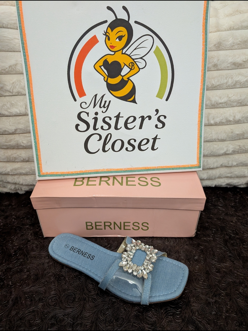 BERNESS Women's Light Blue Jeweled Slide Sandal